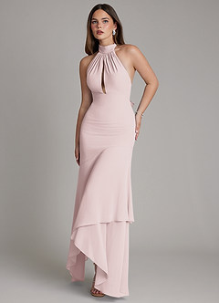 Azazie Magda Bridesmaid Dresses Blushing Pink Mermaid High Neck Chiffon Dress image1