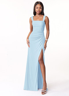 Azazie Jesaphine Bridesmaid Dresses Sky Blue Sheath Ruched Mesh Dress image5