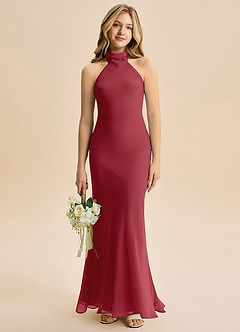 Azazie Velli Junior Pomegranate Mermaid High Neck Chiffon Dress image1