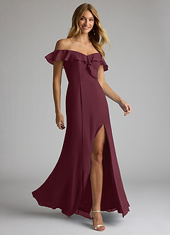 Azazie Sophie Vestidos de damas de honor Vestido de Cabernet de Gasa de Corte en A Convertible con Vestidos sin tirantes image4