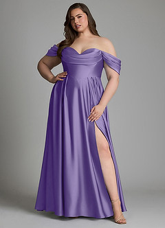 Azazie Loisa Robes de demoiselle d'honneur Robe Trapèze en Satin extensible Épaules dénudées Tahiti image12