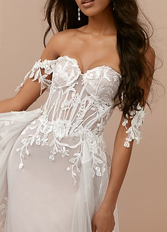 Azazie Evergarden Final Sale Diamond White Cocoa A-Line Sequins Tulle Dress image8