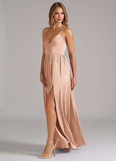 Azazie Aaida Abiti da Damigella Abito A-Line in Raso Elasticizzato Corsetto Oro Rosa image3