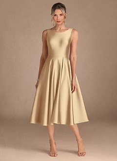 Azazie Fulton Mother of the Bride Dresses Champagne A-Line Pleated Stretch Satin Dress image5
