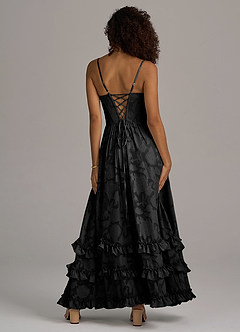 Azazie Lettie Bridesmaid Dresses Black A-Line Corset Floral Burnout Dress image6