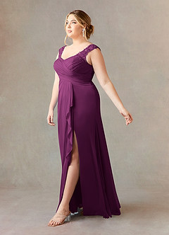 Azazie Edelin Mother of the Bride Dresses Raspberry A-Line Sweetheart Neckline Pleated Mesh Dress image4