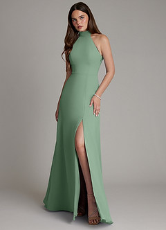 Azazie Myra Bridesmaid Dresses Matcha A-Line High Neck Chiffon Dress image1