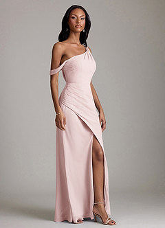 Azazie Madelyn Bridesmaid Dresses Blushing Pink Mermaid One Shoulder Chiffon Convertible Dress image5