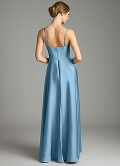 Azazie Elle Vestidos de damas de honor Vestido de Azul Acero de Satén Elástico de Corte en A con Plisado image5