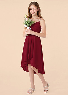Azazie Mariam Junior Robe Trapèze en Mousseline de soie Plissée Bourgogne image3