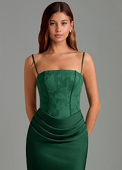 Azazie Emilia Abiti da Damigella Abito Sirena in Raso Elasticizzato Senza Cinturino Verde Scuro image6