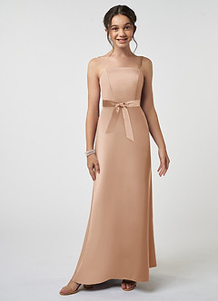 Azazie Anina Junior Robe Trapèze en Satin extensible Arc Rose Perle image3