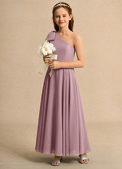 Azazie Guppy Junior Formal Jurken voor bloemenmeisjes A-Lijn Jurk van Chiffon One-Shoulder Stoffige Roos image6