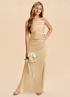 Azazie Nova Junior Gold A-Line Pleated Stretch Satin Dress image5