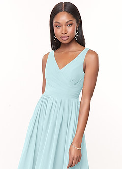 Azazie Keyla Bridesmaid Dresses Sea Glass A-Line V-Neck Pleated Chiffon Dress image5