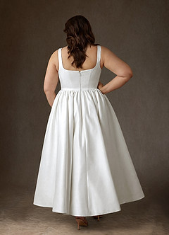 Azazie Verina Trouwjurken Jurk van Satijn met A-Lijn met Zakken Diamant Wit image4