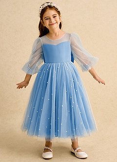 Azazie Trudy Blumenmädchenkleider Ballkleid Herzausschnitt Tüll Kleid Blauhäher image3