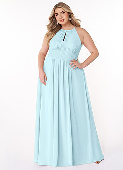 Azazie Bonnie Jurken voor bruidsmeisjes Jurk van Chiffon met A-Lijn Sleutelgat met ruches Wolkenblauw image6