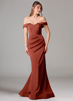 Azazie Everly Bridesmaid Dresses Terracotta Mermaid Off the Shoulder Stretch Satin Convertible Dress image3