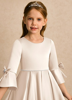 Azazie Eliza vestidos de niña de las flores Vestido Alabastro Blanco de Satin Mate de Línea A con Plisado image6