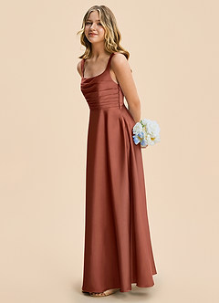 Azazie Azaria Junior Auburn A-Line Pleated Stretch Satin Dress image4