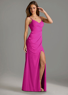 Azazie Maci Robes de demoiselle d'honneur Robe Fourreau en Maille Plissée Fuchsia image3