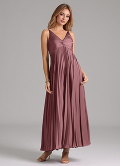 Azazie Raychelle Bridesmaid Dresses Vintage Mauve A-Line Pleated Stretch Satin Dress image5