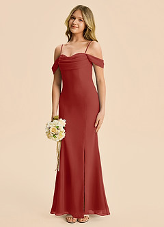 Azazie Nira Junior Terracotta Mermaid Ruched Chiffon Dress image1