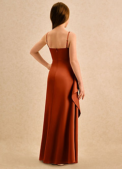 Azazie Cannoli Girls Formal Blumenmädchenkleider A-Linie Plissee Stretch-Satin Kleid Paprika image2