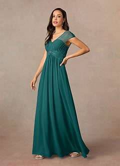 Azazie Star Final Sale Peacock A-Line V-Neck sequins Chiffon Dress image2