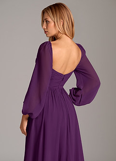 Azazie Alia Bridesmaid Dresses Grape A-Line Long Sleeve Chiffon Dress image2