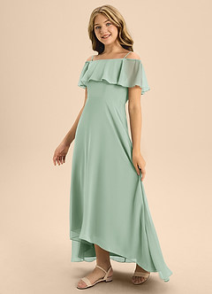 Azazie Maggie Junior Agave A-Line Off the Shoulder Chiffon Dress image4