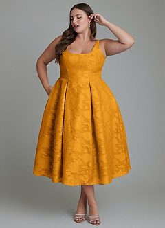 Azazie Amalie Bridesmaid Dresses Butterscotch A-Line Pleated Floral Burnout Dress image12
