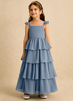 Azazie Boba Blumenmädchenkleider A-Linie Rechteckiger Ausschnitt Chiffon Kleid Zwielichtviolett image4