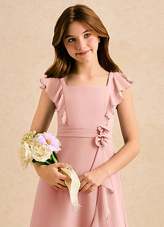 Azazie Soso Girls Formal Blomsterpigekjoler A-Line Plisseret Chiffon Gulv-længde Kjole image6