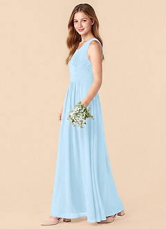 Azazie Skyla Junior Sky Blue A-Line Pleated Chiffon Dress image6