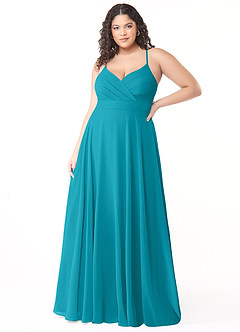 Azazie Avelina Bridesmaid Dresses Jade A-Line V-Neck Pleated Chiffon Dress image6