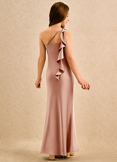 Azazie Almond Girls Formal Blumenmädchenkleider Etui One-Shoulder Stretch-Satin Kleid Roségold image1