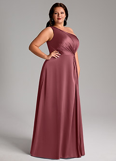 Azazie Brooke Bridesmaid Dresses Desert Rose A-Line One Shoulder Stretch Satin Dress image10
