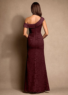 Azazie Hamptons Mother of the Bride Dresses Cabernet A-Line Pleated Floral Burnout Dress image3