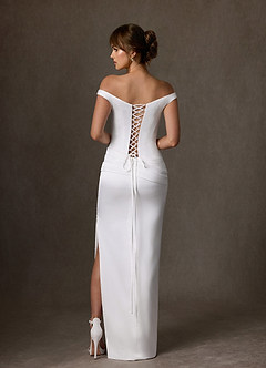 Azazie Marciana 웨딩드레스 쉬스 오프 더 숄더 스트레치 새틴 채플 트레인 드레스 image8