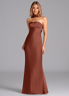 Azazie Lusinda Brudtärnklänningar Klä av Sjöjungfru i Stretch Satin Axelbandslös Kastanjebrunt image4