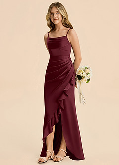 Azazie Mia Junior Cabernet Mermaid Pleated Stretch Satin Dress image4