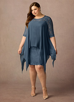 Azazie Flo Abiti per la Madre della Sposa Abito A-Line in Chiffon Pizzo Blu Nettuno image10
