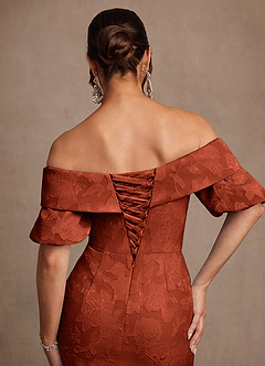 Azazie Golda Klänningar till brudens mor Klänning Tubklänning i Blommig Utbrändhet Off the shoulder Kastanjebrunt image6
