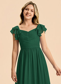 Azazie Anaya Junior Vestido Verde Oscuro de Gasa de Corte en A con Escote corazón image6