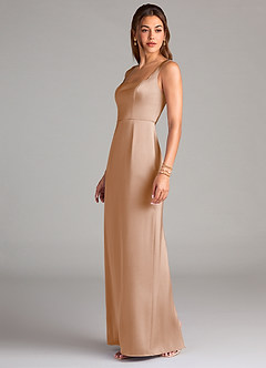 Azazie Flori Bridesmaid Dresses English Rose Sheath Side Slit Stretch Satin Dress image4
