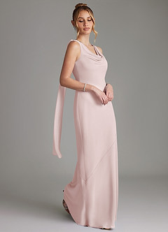 Azazie Essence Bridesmaid Dresses Blushing Pink Sheath Chiffon Dress image5