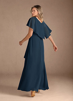 Azazie Eliza Final Sale Black A-Line V-Neck Pleated Chiffon Dress image3