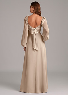 Azazie Annistyn Bridesmaid Dresses Taupe A-Line Long Sleeve Chiffon Dress image7